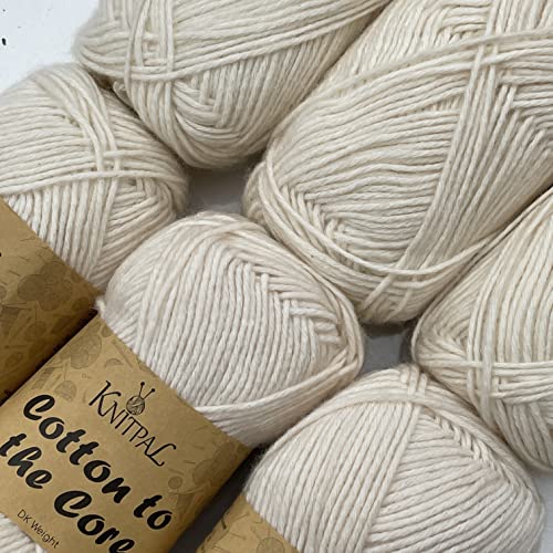 Cotton to The Core Knit & Crochet Yarn, Soft for Babies, (Free Patterns), 6  skeins, 852 yards/300 Grams, Light Worsted Gauge 3, Machine Wash (Pearl