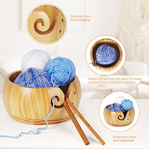 Wooden Yarn Bowl Yarn Bowls For Crocheting No Tangling Wool Knitting Bowl  With Holes Wooden Yarn Bowl For Knitting Crocheting