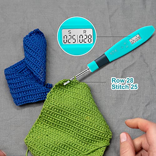  Crochet Counting Hook & Handle Set - 17 Light Up Hooks -  Comfortable Ergonomic Soft Grip - w/Digital LED Row Stitch Finger Counter  Marker Easy to Read Numbers - Crocheting Knitting