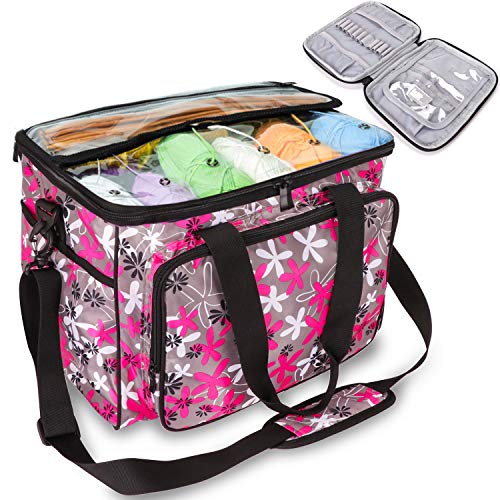 LTINVECK Knitting Bag Backpack,Yarn Storage Organizer Travel Crochet Bag  with USB Charging Port,Large Capacity